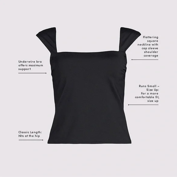 Lands end square neck underwire tankini swimsuit top 14 long thick strap - Picture 8 of 8